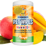 Bodhi Dog Pet Wipes | Wipes for Dog Grooming | Wipe Away Pet Odors & Deodorizes Coat | No Parabens or SLS | Large Wet & Thick Pet Wipes | Best for Cleaning Dogs and Cats | Made in USA (Mango, 75CT)