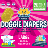 Bodhi Dog Disposable Female Dog Diapers - Super Absorbent Dog Diapers for Female Heat Cycle - Adjustable Fit Pee Wraps for Potty Training, Moisture Control & Wetness Indicator - Extra Small to Extra Large (20 Count)