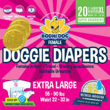 Bodhi Dog Disposable Female Dog Diapers - Super Absorbent Dog Diapers for Female Heat Cycle - Adjustable Fit Pee Wraps for Potty Training, Moisture Control & Wetness Indicator - Extra Small to Extra Large (20 Count)
