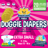 Bodhi Dog Disposable Female Dog Diapers - Super Absorbent Dog Diapers for Female Heat Cycle - Adjustable Fit Pee Wraps for Potty Training, Moisture Control & Wetness Indicator - Extra Small to Extra Large (20 Count)