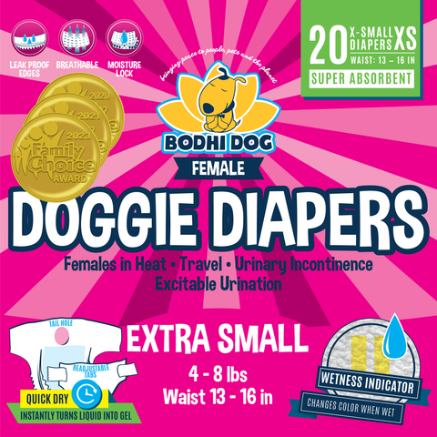 Bodhi Dog Disposable Female Dog Diapers | Super Absorbent Leak-Proof Fit | Premium Adjustable Dog Diapers with Moisture Control & Wetness Indicator | Extra Small – Extra Large
