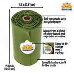 Bodhi Dog Pooper Scooper Biodegradable Bags with Recyclable Core | 120 Thick 100% Leak Proof Pet Waste Bags | Fits Common 6 inch Poop Scoop Buckets