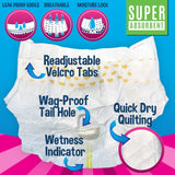 Bodhi Dog Disposable Female Dog Diapers - Super Absorbent Dog Diapers for Female Heat Cycle - Adjustable Fit Pee Wraps for Potty Training, Moisture Control & Wetness Indicator - Extra Small to Extra Large (20 Count)