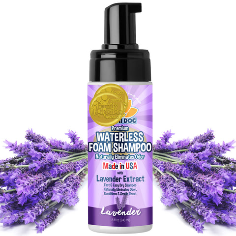 Bodhi Dog Waterless Foaming Shampoo - Dry Shampoo for Bathless Cleaning, No Rinse Required - Natural, Gentle Cleaner for Sensitive Skin - Made in USA (Lavender)
