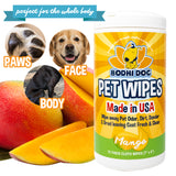 Bodhi Dog Pet Wipes - Grooming, Cleaning and Deodorizing Wipes for Dogs & Cats - No Parabens or SLS - Large, Thick, Wet Wipes - Wipe Away Pet Odors & Refreshes Coat - Mango Scent (75 Count)